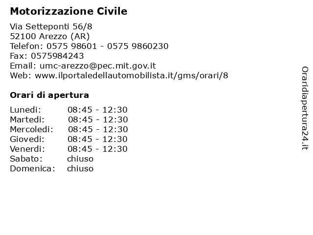 Orari di apertura Motorizzazione Civile Via Setteponti